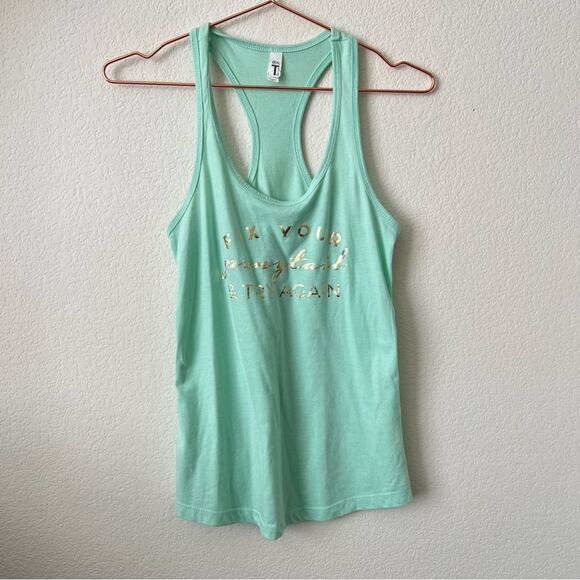 Fix Your Ponytail And Try Again gold foil print on mint green racerback tank top - Picture 1 of 6